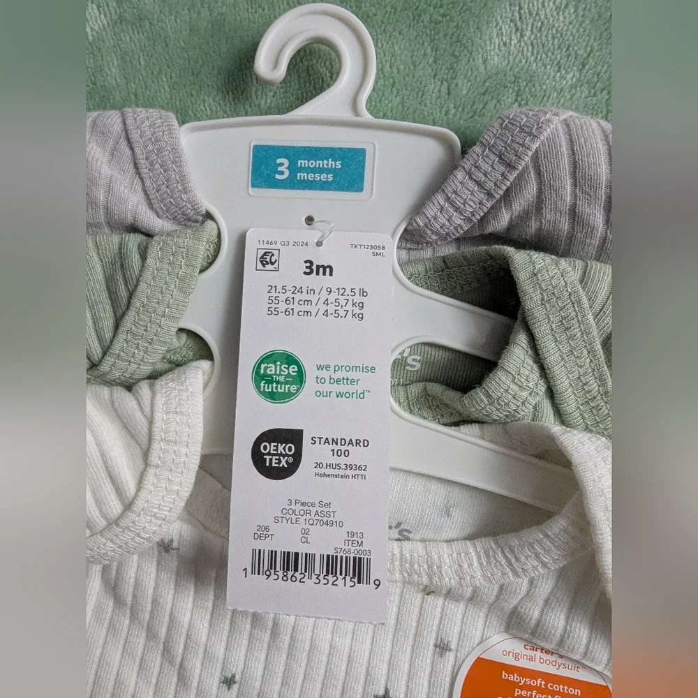 Carter's Original Bodysuit Three Pack 3month NWT - Picture 5 of 6